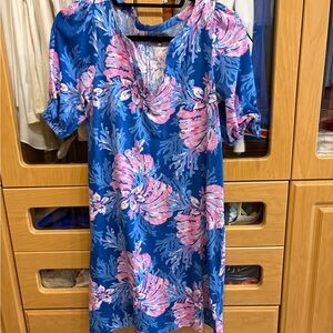 Lilly Pulitzer Blue Dress with Pink Floral Print size small